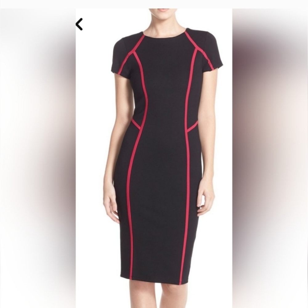 Felicity & Coco Black Kennedy MIDI Dress  with Pink Trim